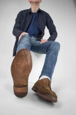 HAVEN Barley-brown Suede Apron Derby Shoes. -Untamedstreet Shop HAVENbarley brownsuedeapronderbymenshoes tan leather distressed untamedstreet madeinitalyLF SS24 04350