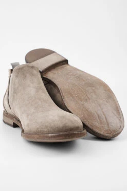 HAVEN Linen-grey Suede Low Chelsea Boots. -Untamedstreet Shop HAVENlinen greylowchelseaboots. grey sand leather distressed untamedstreet madeinitalySS14 03119