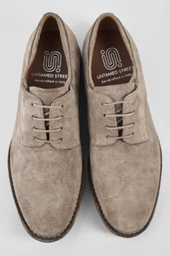 HAVEN Linen-grey Suede Derby Shoes. -Untamedstreet Shop HAVENlinen greysuedederbyshoes. grey sand leather distressed untamedstreet madeinitalySS14 03498
