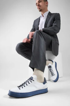 HAYES White-blue Welted Sneakers. -Untamedstreet Shop HAYES white blue welted sneakers LF SS25 02527