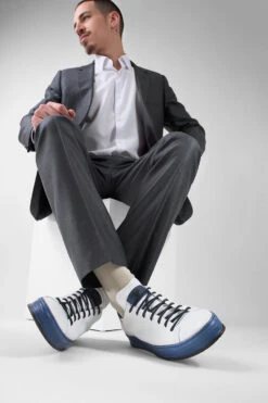 HAYES White-blue Welted Sneakers. -Untamedstreet Shop HAYES white blue welted sneakers LF SS25 02542