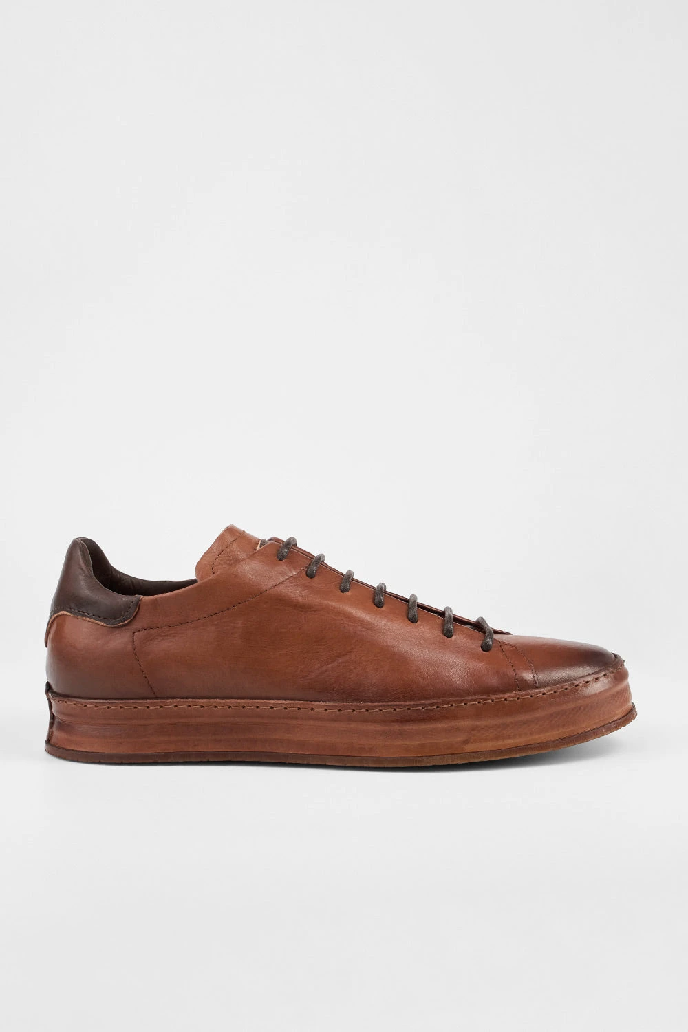 HAYES Cognac Distressed Welted Sneakers. 1 HAYES Cognac Distressed Welted Sneakers.