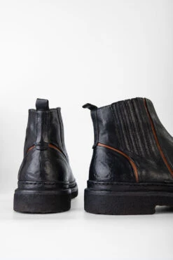 HOVE Jet-black Welted Chelsea Boots. -Untamedstreet Shop HOVE men chelsea boots black luxury leather distressed made in italyBACK 0249