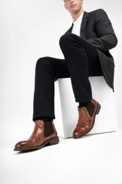 KNIGHTON Tawny-brown Low Chelsea Boots. -Untamedstreet Shop KNIGHTON men boots chelsea light cognac brown luxury buffalo leather distressed made in italy10361