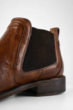 KNIGHTON Tawny-brown Low Chelsea Boots. -Untamedstreet Shop KNIGHTON men boots chelsea light cognac brown luxury buffalo leather distressed made in italy8850