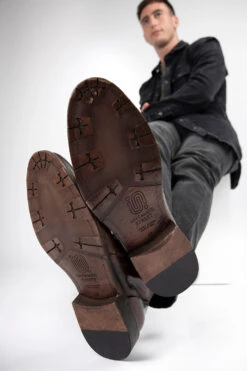 KNIGHTON Noble-brown Double-zip Low Ankle Boots. -Untamedstreet Shop KNIGHTON men boots chukka laceless dark brown luxury buffalo leather distressed made in italy10420