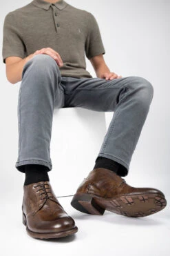 KNIGHTON Moss-green Low Chukka Boots. -Untamedstreet Shop KNIGHTON men boots chukka green brown luxury buffalo leather distressed made in italy11187