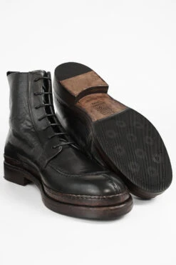 LAMBETH Jet-black Welted Lace Up Boots. -Untamedstreet Shop LAMBETH jet black welted lace up apron leather boots W2405479