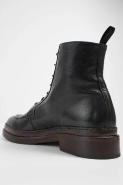 LAMBETH Jet-black Welted Lace Up Boots. -Untamedstreet Shop LAMBETH jet black welted lace up apron leather boots W2406292
