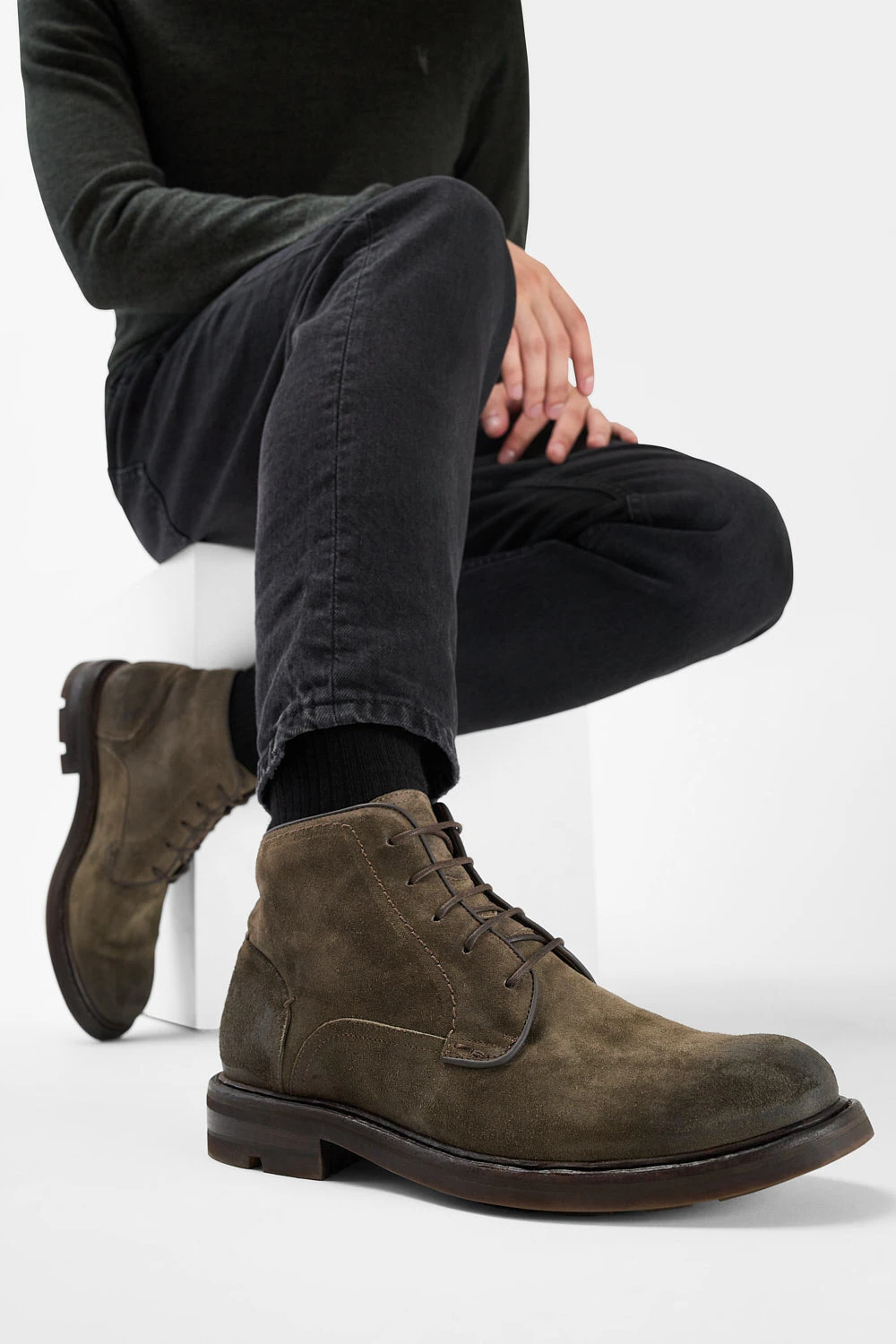 LENNOX Dark-moss Suede Ankle Boots. 2 LENNOX Dark-moss Suede Ankle Boots. - Image 2