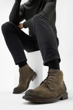 LENNOX Dark-moss Suede Ankle Boots. 16 LENNOX Dark-moss Suede Ankle Boots. -Untamedstreet Shop LENNOX men ankle boots lace up green brown luxury suede leather 242867