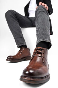 LENNOX Rich-brown Chukka Boots. -Untamedstreet Shop LENNOX men boots chukka lace up cognac brown luxury calf leather distressed made in italy11134