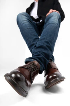 LENNOX Dark-cocoa Derby Shoes. -Untamedstreet Shop LENNOX men shoes derby brown luxury calf leather distressed made in italy11193