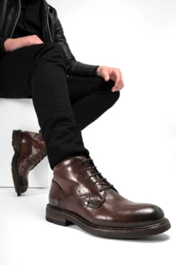 LENNOX Chestnut Ankle Boots. -Untamedstreet Shop LENNOX men boots ankle lace up brown luxury calf leather distressed made in italy10428