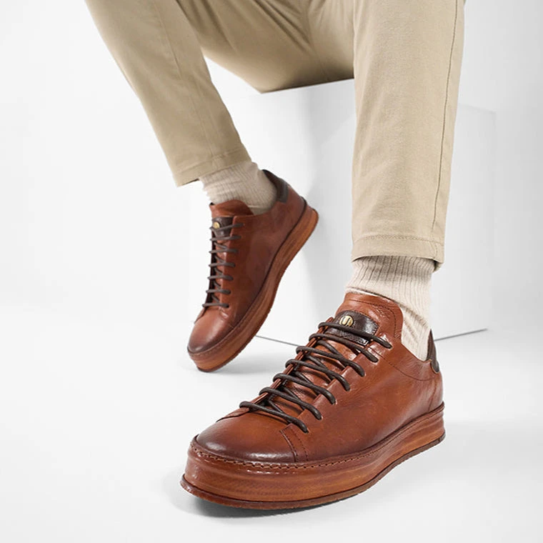 HAYES Cognac Distressed Welted Sneakers. 18 HAYES Cognac Distressed Welted Sneakers. - Image 18