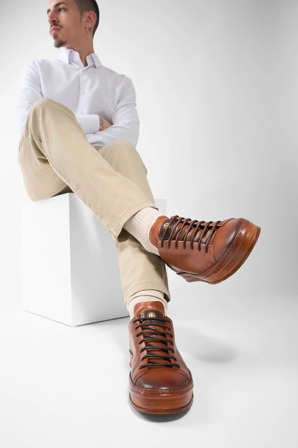 HAYES Cognac Distressed Welted Sneakers. 12 HAYES Cognac Distressed Welted Sneakers. - Image 12