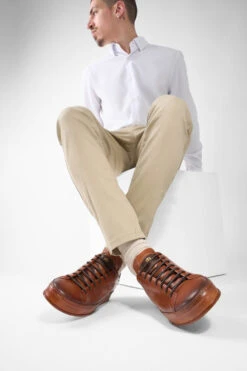 HAYES Cognac Distressed Welted Sneakers. 32 HAYES Cognac Distressed Welted Sneakers. -Untamedstreet Shop LF SS25 01039