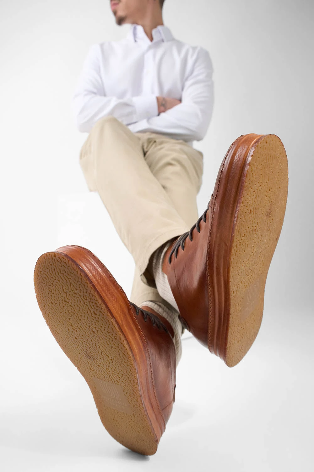 HAYES Cognac Distressed Welted Sneakers. 2 HAYES Cognac Distressed Welted Sneakers. - Image 2