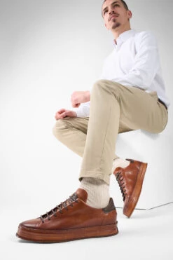 HAYES Cognac Distressed Welted Sneakers. 26 HAYES Cognac Distressed Welted Sneakers. -Untamedstreet Shop LF SS25 01050