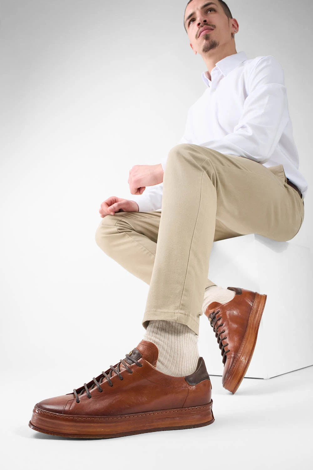 HAYES Cognac Distressed Welted Sneakers. 8 HAYES Cognac Distressed Welted Sneakers. - Image 8