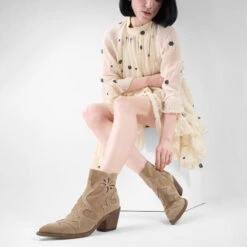 AUSTIN Almond-beige Suede Embellished Texan Boots. -Untamedstreet Shop LF SS25 02366 SQ
