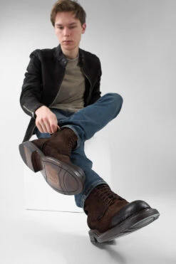BOLTON Tobacco-brown Suede Layered Lace Up Boots. -Untamedstreet Shop LF SS25 04680