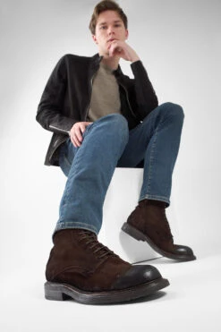 BOLTON Tobacco-brown Suede Layered Lace Up Boots. -Untamedstreet Shop LF SS25 04691