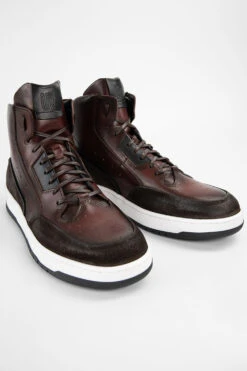 MADDOX Chestnut Patina High Sneakers. -Untamedstreet Shop MADDOX men sneakers high trainers chestnut brown luxury leather distressed made in italyFRONT 0058 5