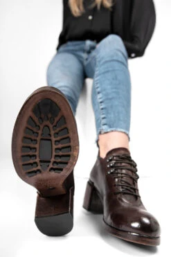 MADISON Chocolate-brown Lace Up Hiking Shoes. 17 MADISON Chocolate-brown Lace Up Hiking Shoes. -Untamedstreet Shop MADISON women shoes mid heel derby luxury sheepskin leather distressed made in italy10267