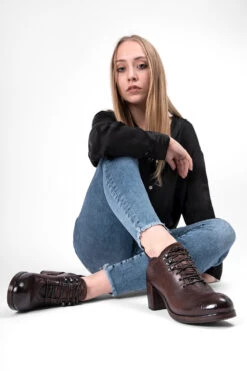 MADISON Chocolate-brown Lace Up Hiking Shoes. 16 MADISON Chocolate-brown Lace Up Hiking Shoes. -Untamedstreet Shop MADISON women shoes mid heel derby luxury sheepskin leather distressed made in italy10283