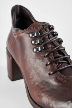 MADISON Chocolate-brown Lace Up Hiking Shoes. 19 MADISON Chocolate-brown Lace Up Hiking Shoes. -Untamedstreet Shop MADISON women shoes mid heel derby luxury sheepskin leather distressed made in italy8621