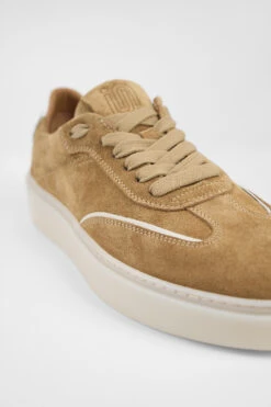 MAEVE Cool-mustard Suede Wingtip Sneakers. -Untamedstreet Shop MAEVE ochre yellow suede wingtip sneaker MACRO W 00557