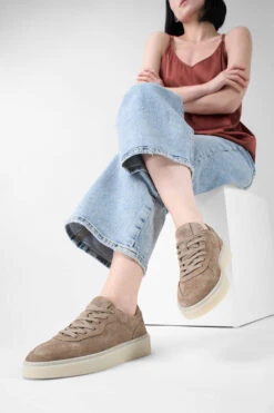 MAEVE Soft-taupe Suede Sneakers. -Untamedstreet Shop MAEVE soft taupe suede sneaker LF SS25 02956