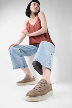 MAEVE Soft-taupe Suede Sneakers. -Untamedstreet Shop MAEVE soft taupe suede sneaker LF SS25 02966