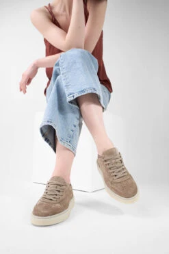 MAEVE Soft-taupe Suede Sneakers. -Untamedstreet Shop MAEVE soft taupe suede sneaker LF SS25 02975