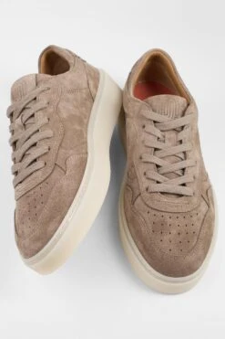 MAEVE Soft-taupe Suede Sneakers. -Untamedstreet Shop MAEVE taupe suede sneaker MID SNK 08406