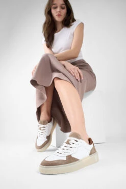 MAEVE Taupe-white Suede Sneakers. -Untamedstreet Shop MAEVE taupe white suede sneaker LF SS25 01587
