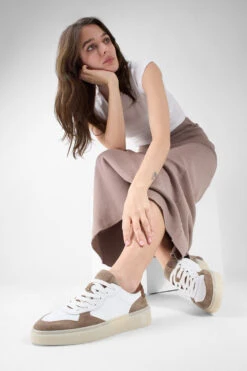 MAEVE Taupe-white Suede Sneakers. -Untamedstreet Shop MAEVE taupe white suede sneaker LF SS25 01601