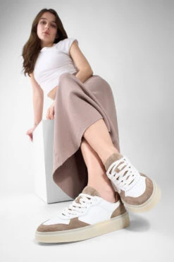 MAEVE Taupe-white Suede Sneakers. -Untamedstreet Shop MAEVE taupe white suede sneaker LF SS25 01613