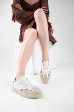 MAEVE Milky-white Suede Wingtip Sneakers. 18 MAEVE Milky-white Suede Wingtip Sneakers. -Untamedstreet Shop MAEVE white brown milky white wingtip sneaker LF SS25 02605