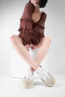 MAEVE Milky-white Suede Wingtip Sneakers. 26 MAEVE Milky-white Suede Wingtip Sneakers. -Untamedstreet Shop MAEVE white brown milky white wingtip sneaker LF SS25 02610