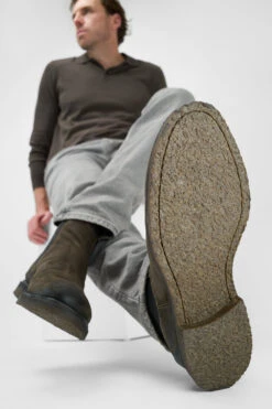 BROMPTON Dark-moss Suede Chelsea Boots. -Untamedstreet Shop Men wearing BROMPTON dark moss suede chelsea boots 243890