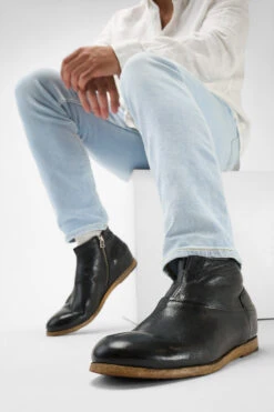 BRUCE Rugged-black Ankle Boots. -Untamedstreet Shop Men wearing BRUCE rugged black leather ankle boots 242992