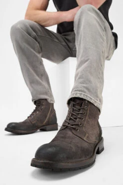 BURTON Lava-grey Suede Ankle Boots. -Untamedstreet Shop Men wearing BURTON lava grey suede ankle boots 244079