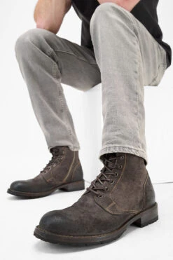 BURTON Lava-grey Suede Ankle Boots. -Untamedstreet Shop Men wearing BURTON lava grey suede ankle boots 244083