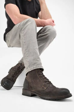 BURTON Lava-grey Suede Ankle Boots. -Untamedstreet Shop Men wearing BURTON lava grey suede ankle boots 244090