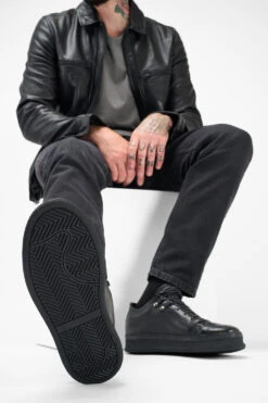 COLE Rugged-black Welted Distressed Loop Sneakers. -Untamedstreet Shop Men wearing COLE rugged black welted distressed leather sneakers 24849