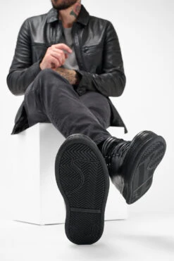 COLE Rugged-black Welted Distressed Loop Sneakers. -Untamedstreet Shop Men wearing COLE rugged black welted distressed leather sneakers 24854