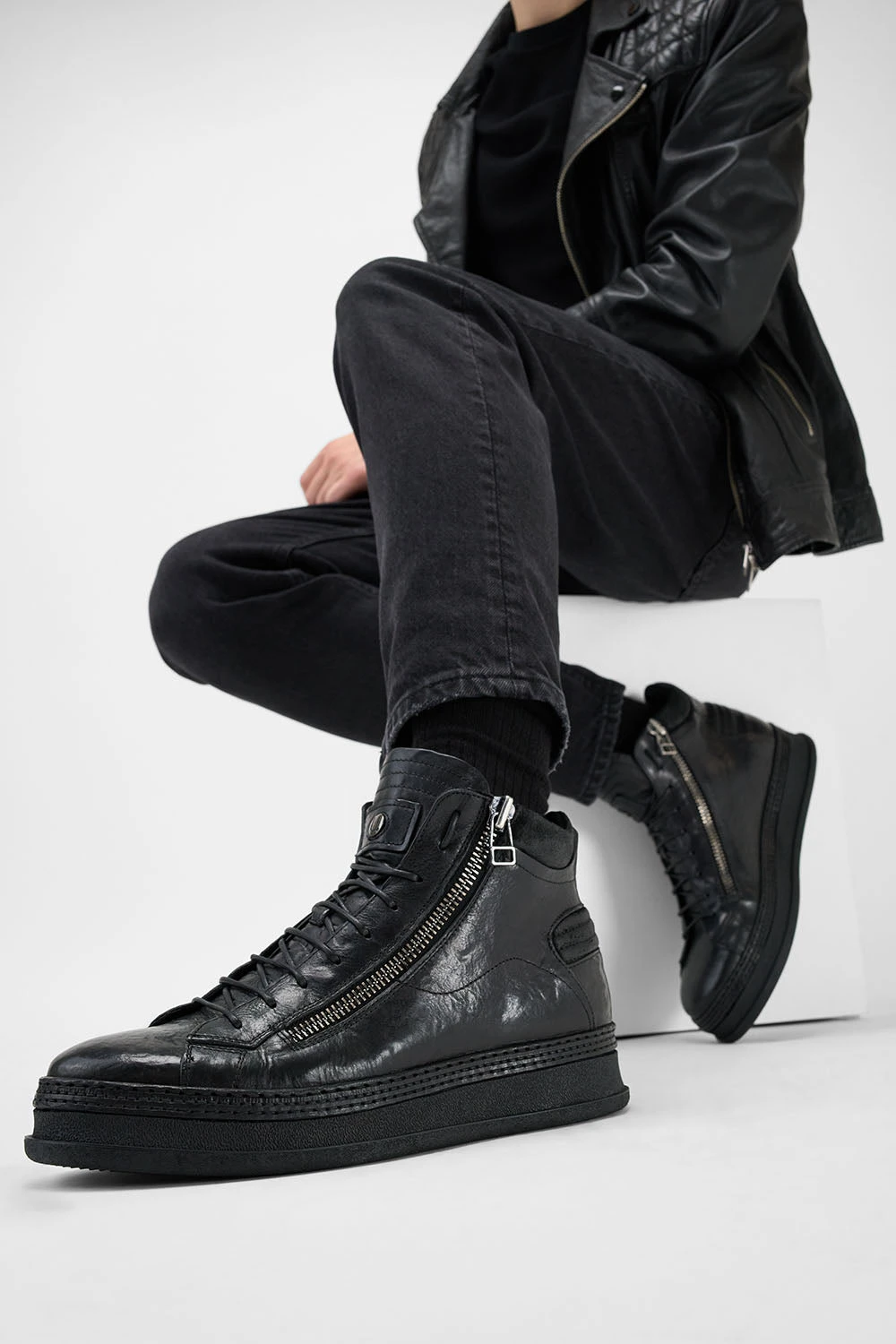 COLE Rugged-black Welted Double-zip High Sneakers. 8 COLE Rugged-black Welted Double-zip High Sneakers. - Image 8