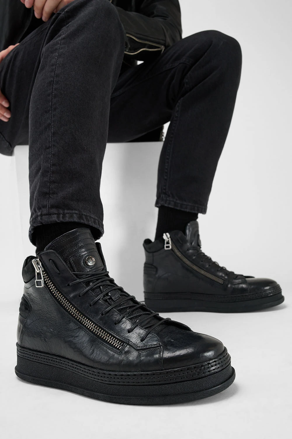 COLE Rugged-black Welted Double-zip High Sneakers. 4 COLE Rugged-black Welted Double-zip High Sneakers. - Image 4
